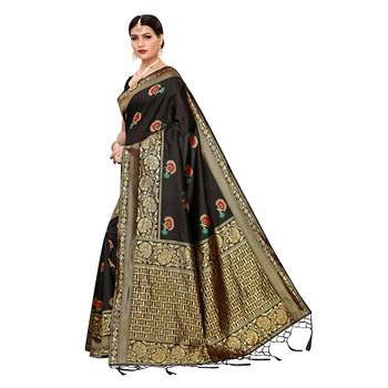 Black woven cotton silk saree with blouse 2