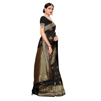 Black woven cotton silk saree with blouse 3