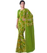 Green Printed Chiffon Saree With Blouse