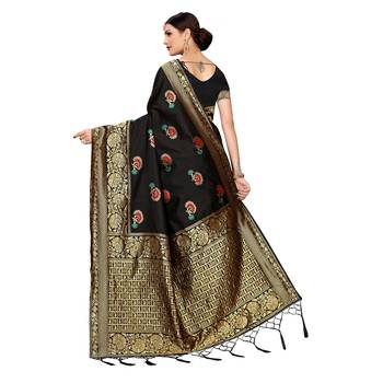 Black woven cotton silk saree with blouse 4