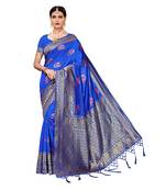 Blue woven cotton silk saree with blouse