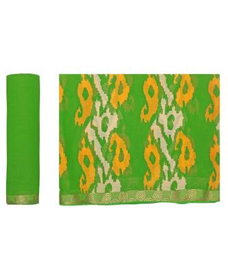 Green Printed Chiffon Saree With Blouse 5