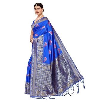 Blue woven cotton silk saree with blouse 2