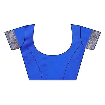 Blue woven cotton silk saree with blouse 5