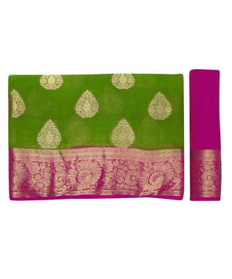 Green Woven Chiffon Saree With Blouse 5