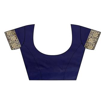 Navy blue woven cotton silk saree with blouse 5