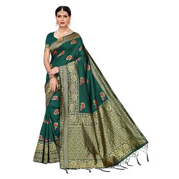 Green woven cotton silk saree with blouse 1