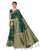 Green woven cotton silk saree with blouse