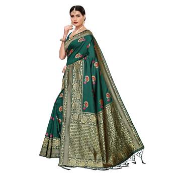 Green woven cotton silk saree with blouse 2