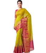 Yellow Woven Linen Saree With Blouse