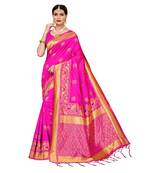 Pink woven cotton silk saree with blouse
