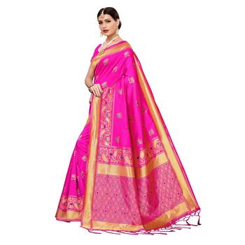 Pink woven cotton silk saree with blouse 2