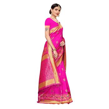 Pink woven cotton silk saree with blouse 3
