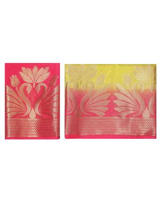 Yellow Woven Linen Saree With Blouse 5