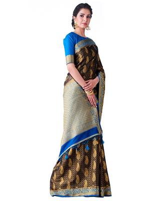 Black Woven Art Silk Saree With Blouse 2