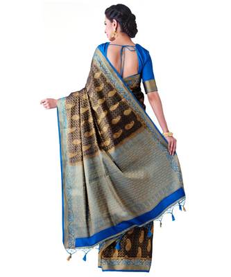 Black Woven Art Silk Saree With Blouse 3