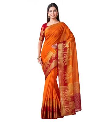 Yellow Woven Linen Saree With Blouse 1