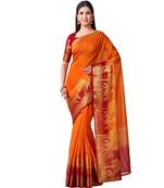 Yellow Woven Linen Saree With Blouse