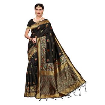 Black woven cotton silk saree with blouse 1