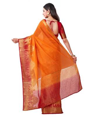 Yellow Woven Linen Saree With Blouse 3