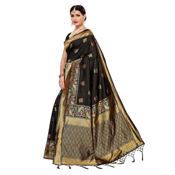 Black woven cotton silk saree with blouse 2