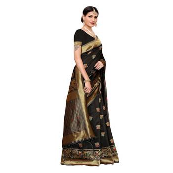 Black woven cotton silk saree with blouse 3
