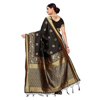 Black woven cotton silk saree with blouse 4