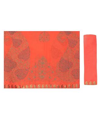 Orange Embroidered Chiffon Saree With Blouse 5