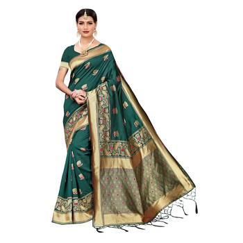 Green woven cotton silk saree with blouse 1