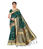 Green woven cotton silk saree with blouse