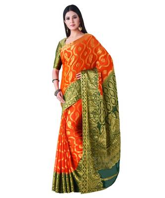 Orange Woven Chiffon Saree With Blouse 1