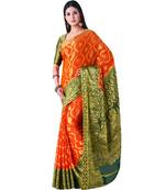 Orange Woven Chiffon Saree With Blouse