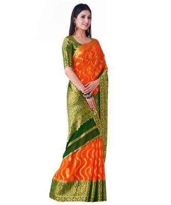 Orange Woven Chiffon Saree With Blouse 2