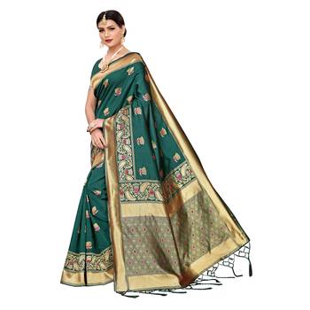 Green woven cotton silk saree with blouse 2