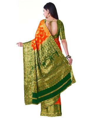 Orange Woven Chiffon Saree With Blouse 3