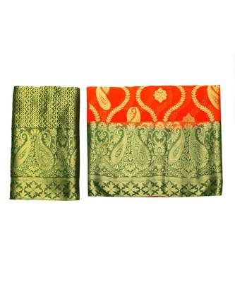 Orange Woven Chiffon Saree With Blouse 5
