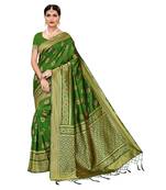 Olive woven cotton silk saree with blouse