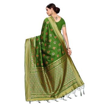 Olive woven cotton silk saree with blouse 4