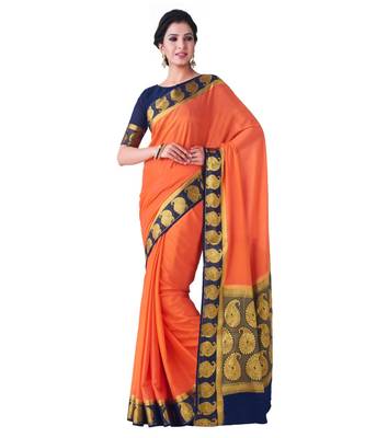 Orange Woven Crepe Saree With Blouse 1