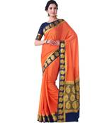 Orange Woven Crepe Saree With Blouse