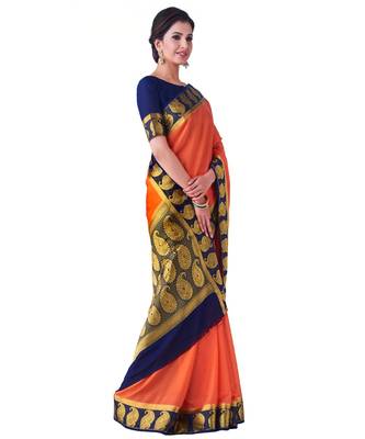 Orange Woven Crepe Saree With Blouse 2