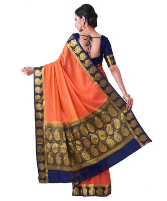 Orange Woven Crepe Saree With Blouse 3
