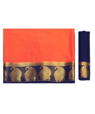 Orange Woven Crepe Saree With Blouse 5