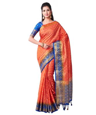 Orange Woven Art Silk Saree With Blouse 1