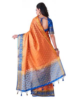 Orange Woven Art Silk Saree With Blouse 3