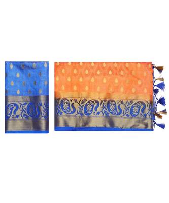 Orange Woven Art Silk Saree With Blouse 5