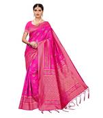Pink woven cotton silk saree with blouse