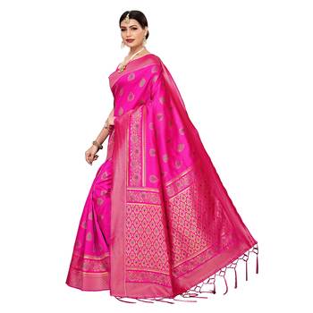 Pink woven cotton silk saree with blouse 2