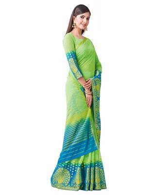 Green Woven Chiffon Saree With Blouse 2