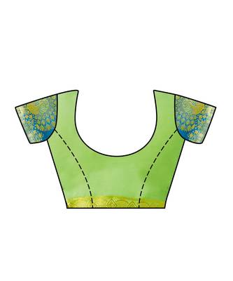 Green Woven Chiffon Saree With Blouse 4